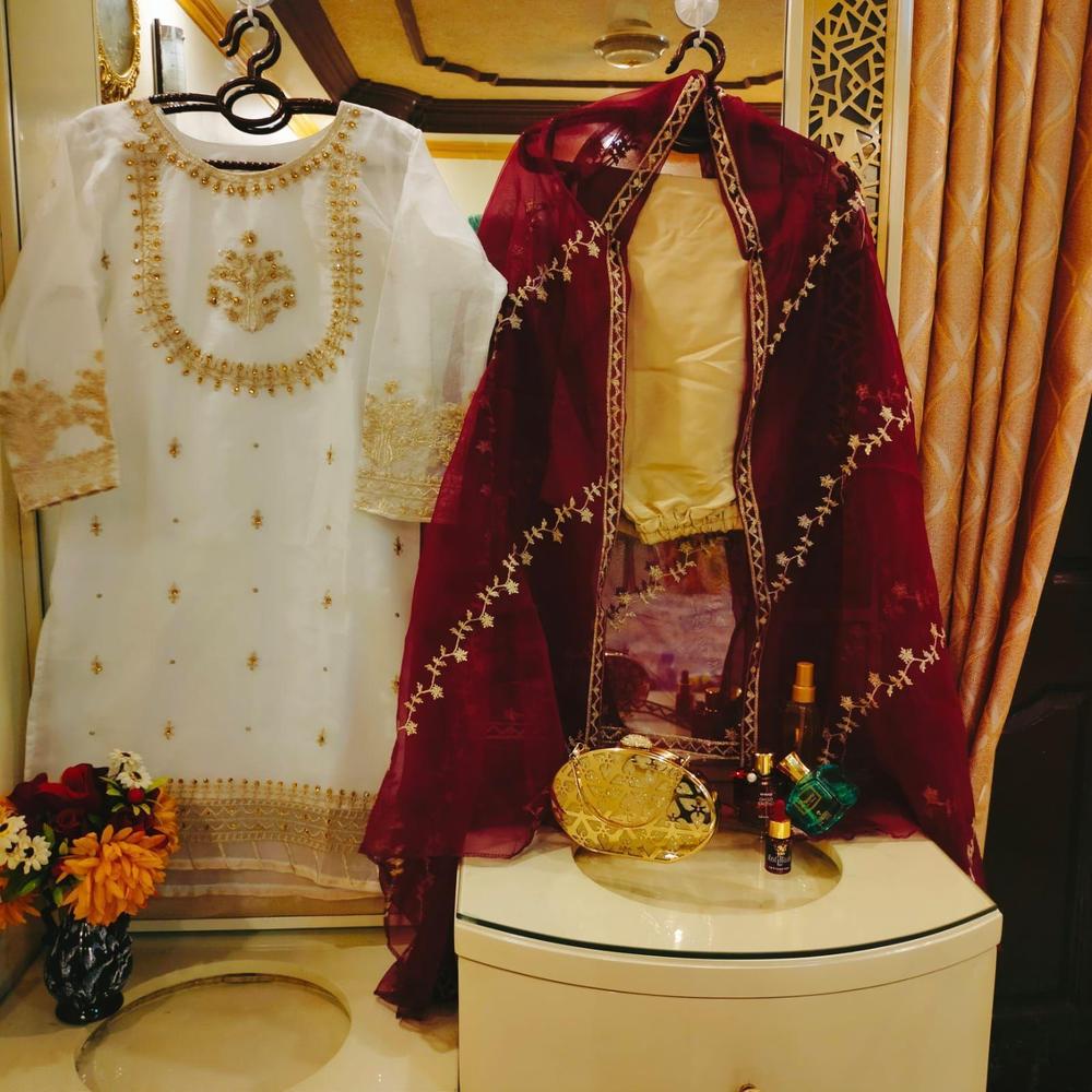 Premium Organza Sheesha Work & Embroidered 3-Piece Suit | Festive Luxury Wear