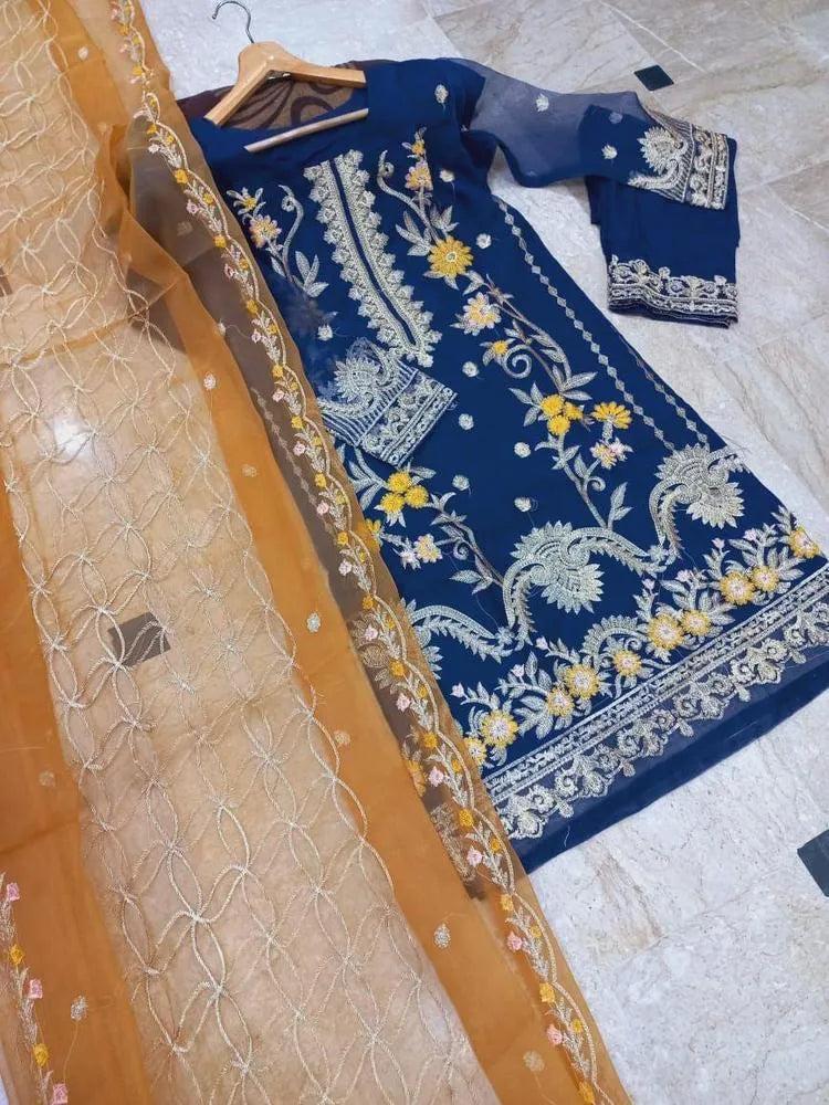 Premium Organza Embroidered 3-Piece Suit | Festive Luxury Collection