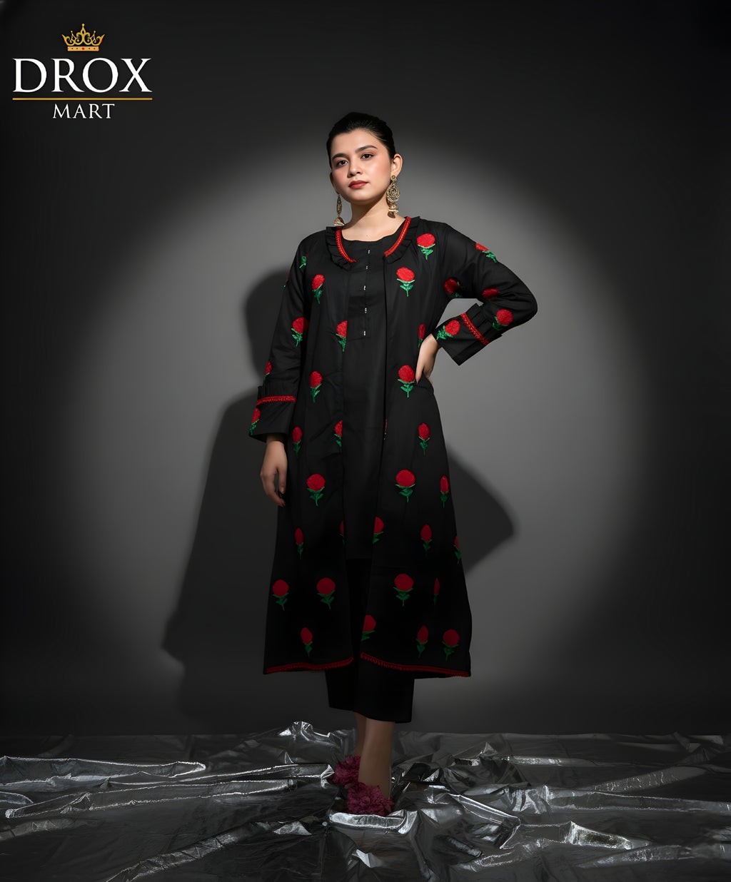 Royal Elegance 3-Piece Katan Silk Embroidered Gown Set