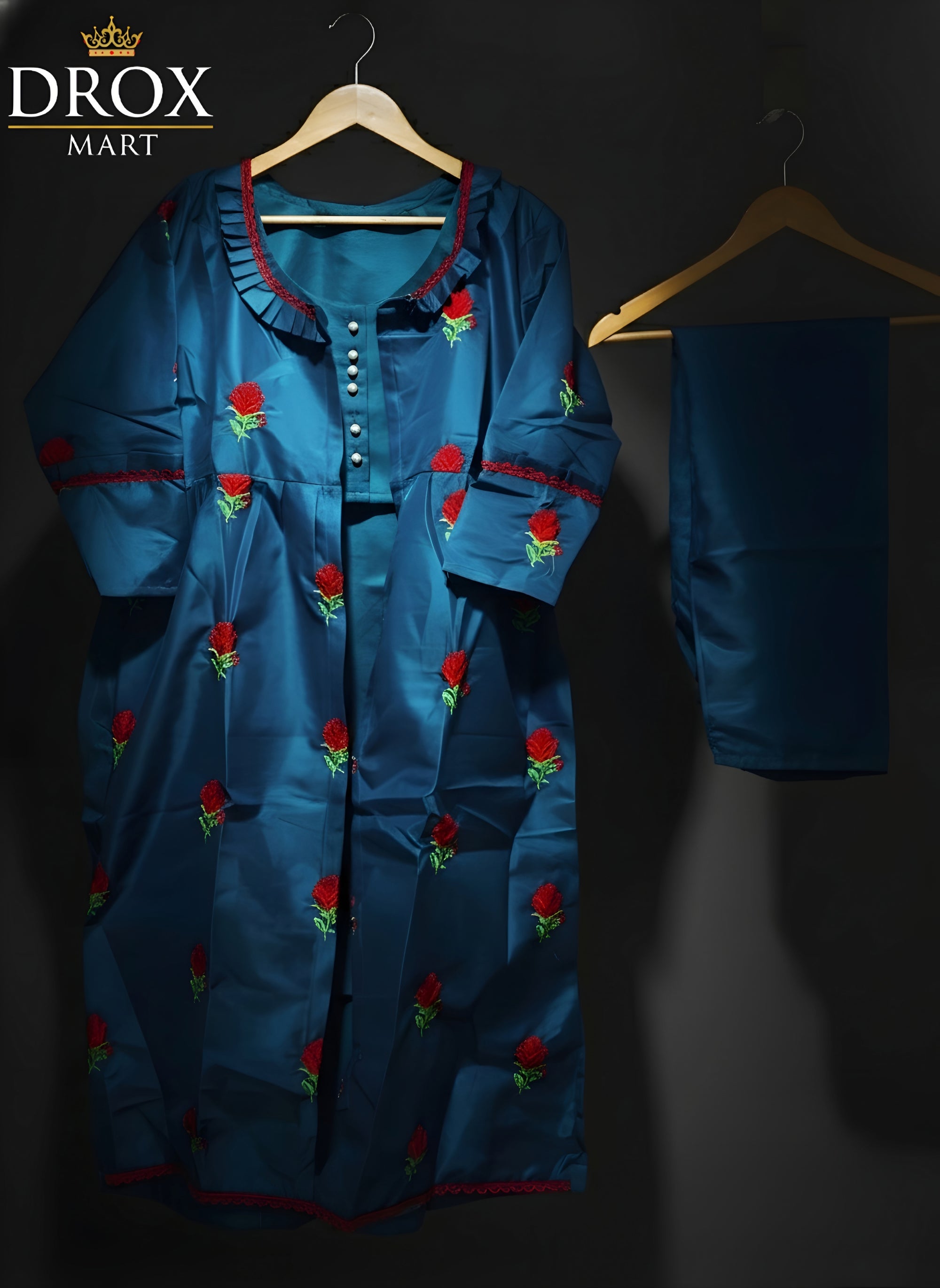 Royal Elegance 3-Piece Katan Silk Embroidered Gown Set