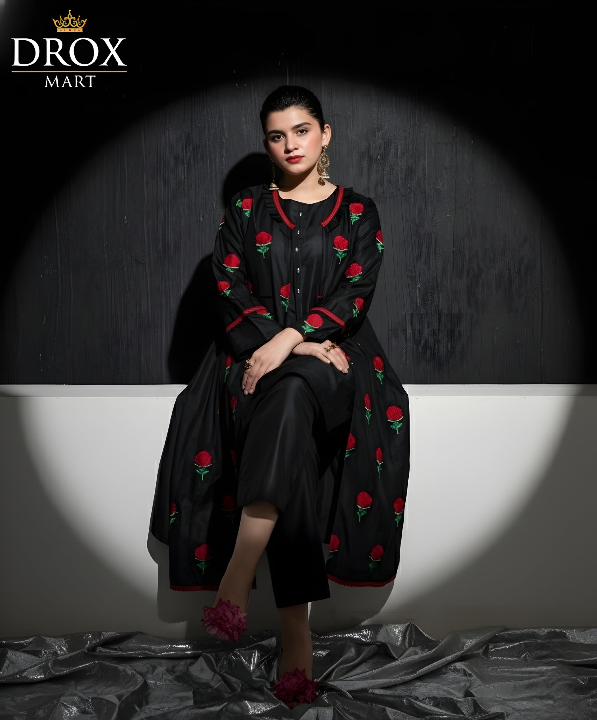 Royal Elegance 3-Piece Katan Silk Embroidered Gown Set