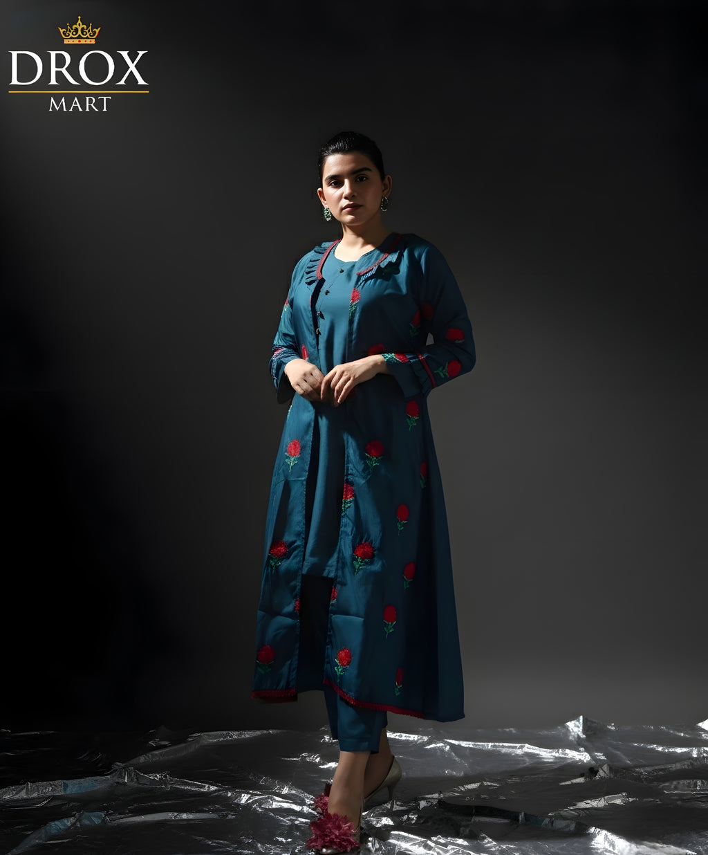 Royal Elegance 3-Piece Katan Silk Embroidered Gown Set