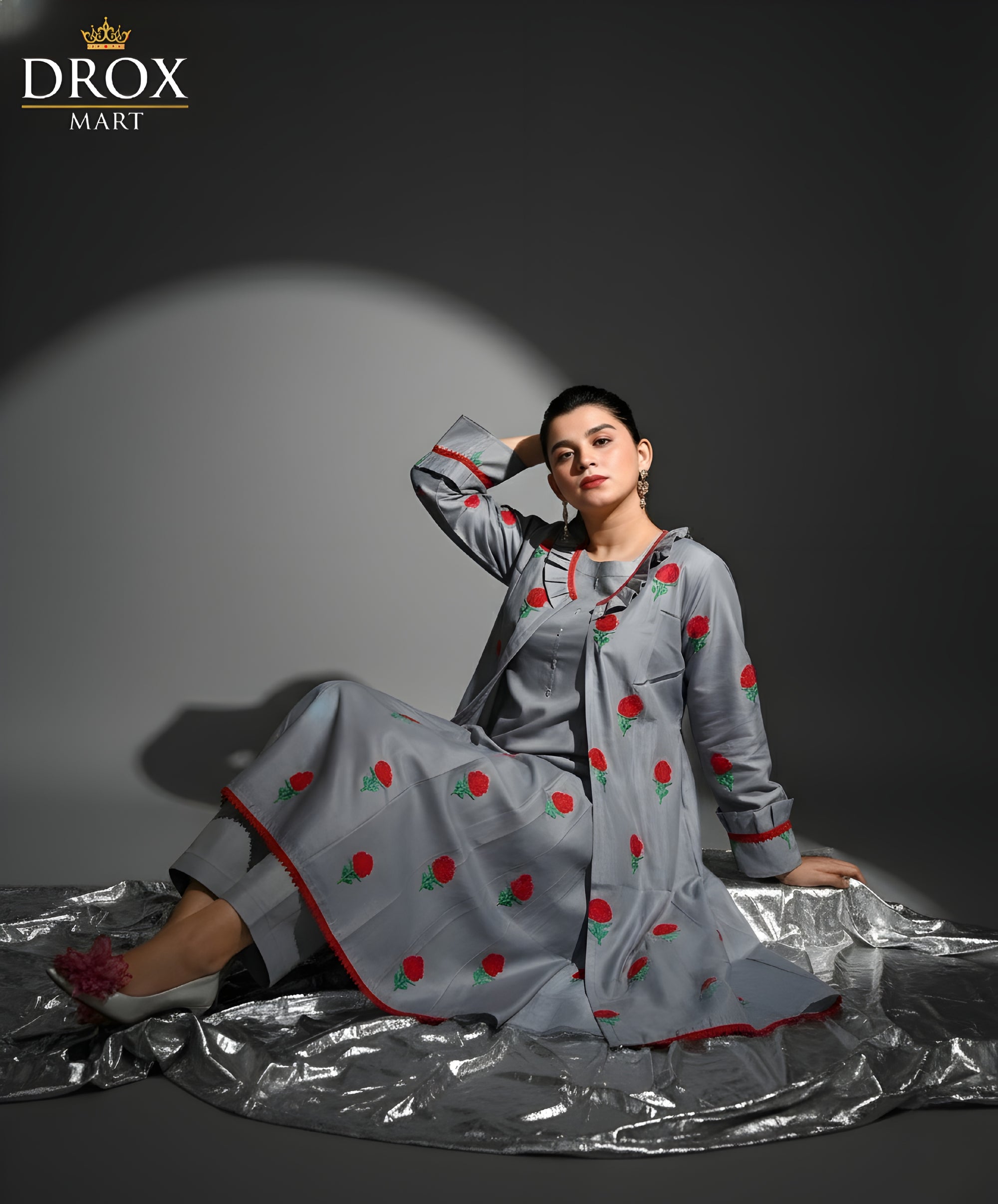 Royal Elegance 3-Piece Katan Silk Embroidered Gown Set