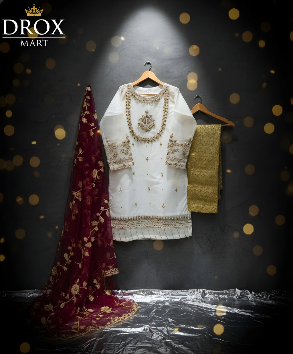 Premium Organza Sheesha Work & Embroidered 3-Piece Suit | Festive Luxury Wear