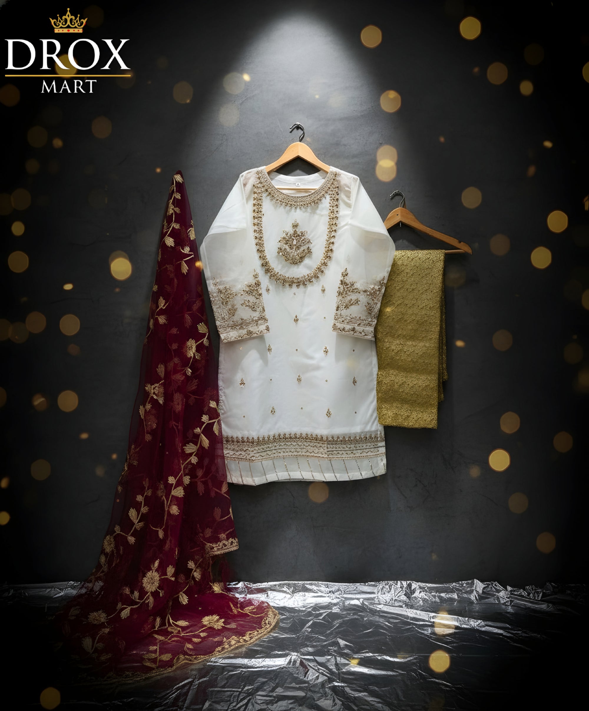 Premium Organza Sheesha Work & Embroidered 3-Piece Suit | Festive Luxury Wear