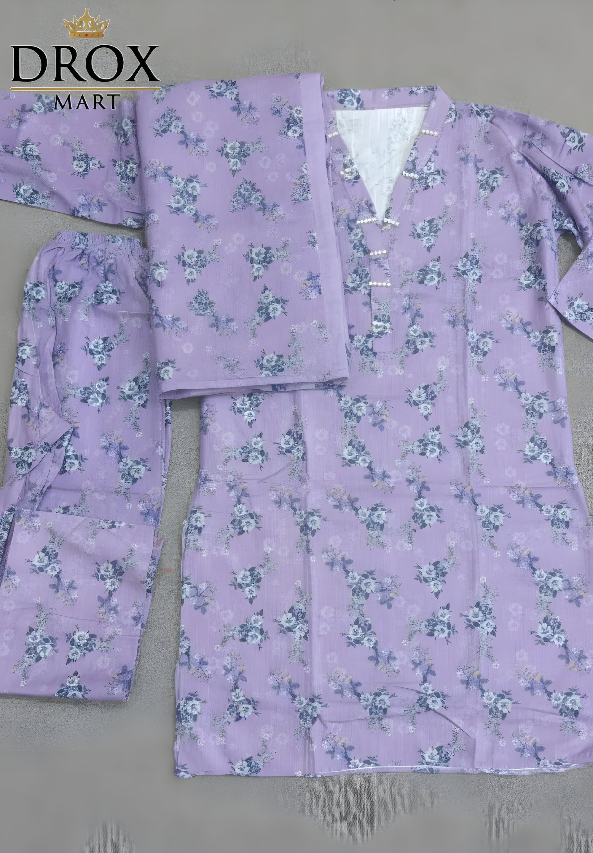 Purple Printed Khaddar 3-Piece Suit with Chiffon Dupatta