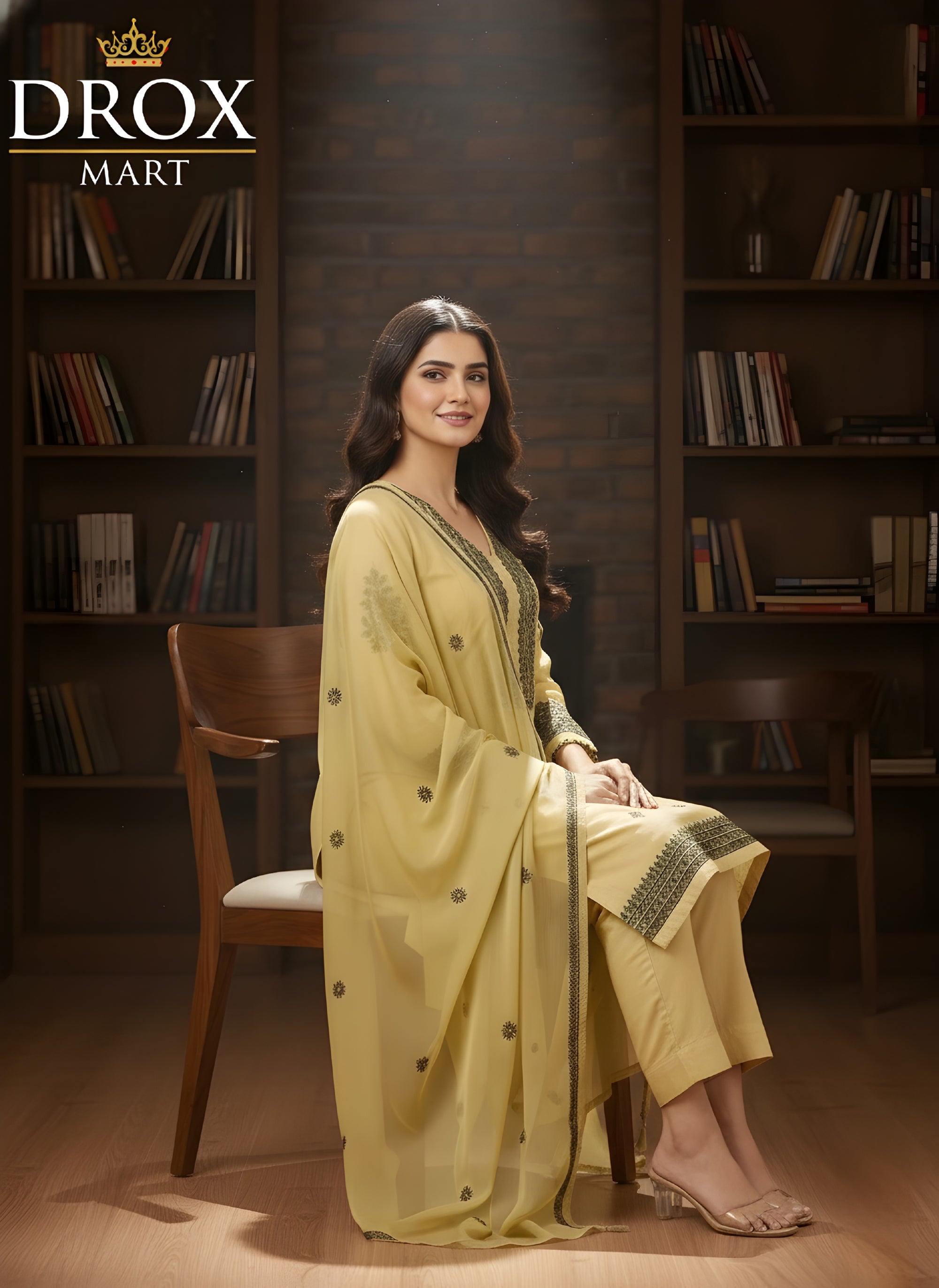 Yellow Embroidered Linen Stylish 3-Piece Outfit for Women