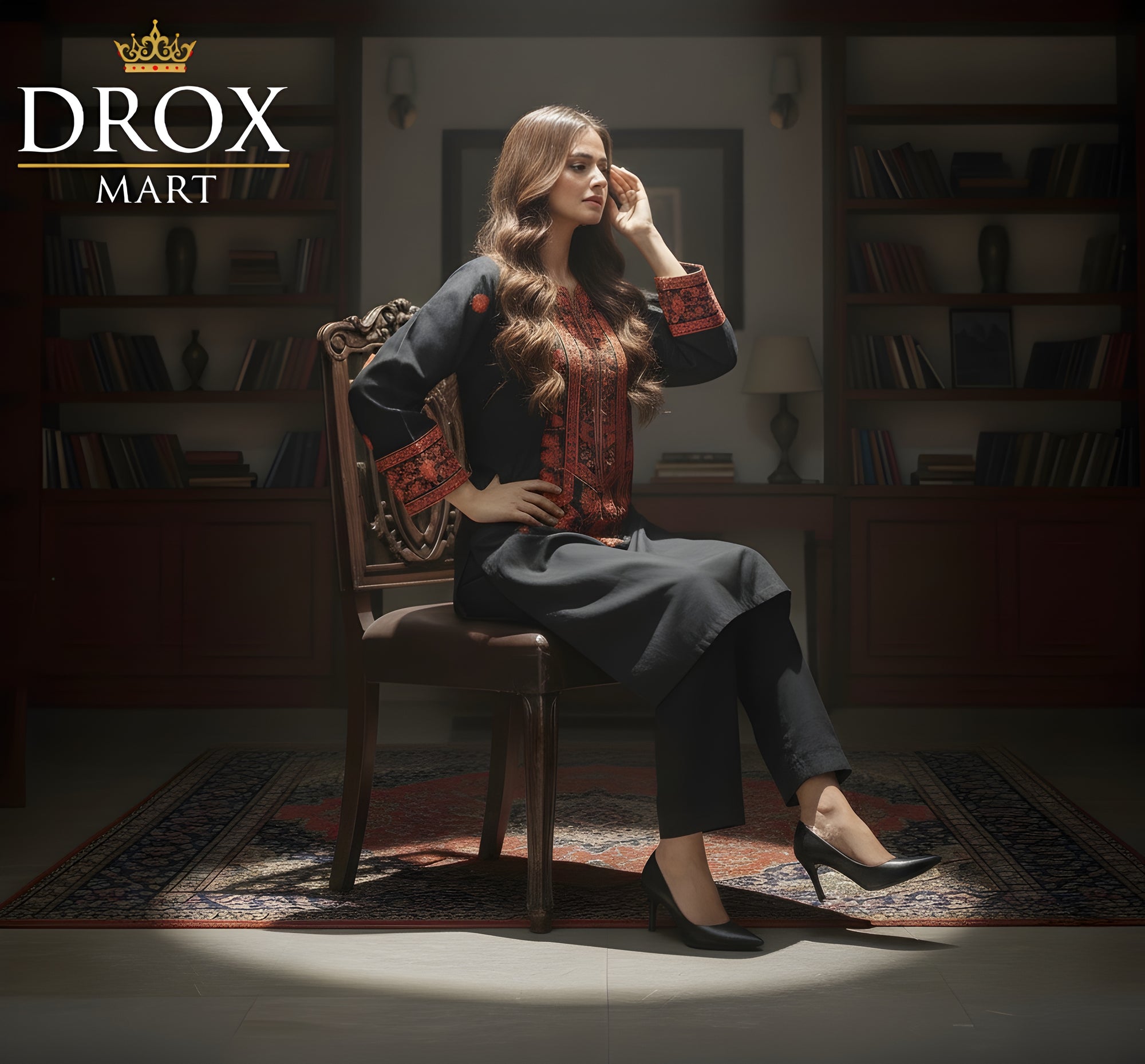 Farshi-style Women’s Cotton Embroidered Farshi Shalwar Suit – 2 Piece Set