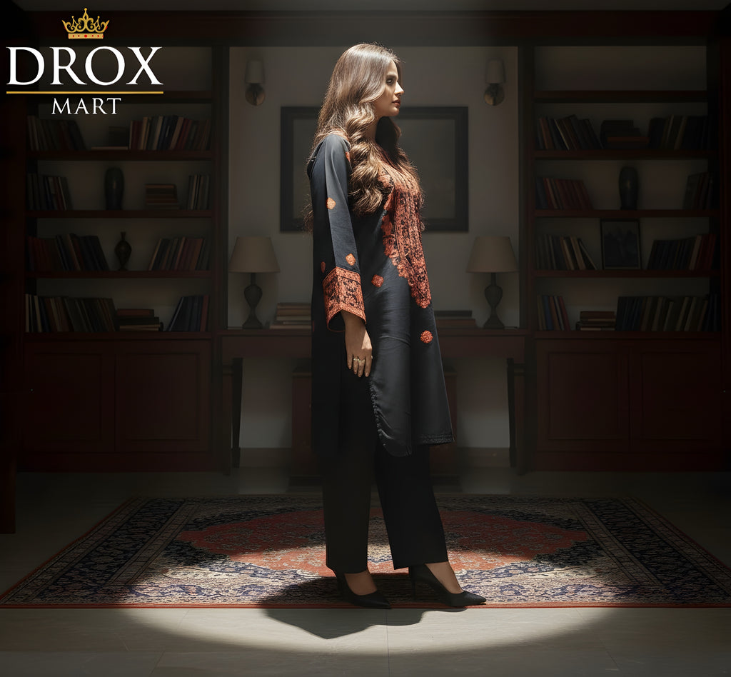 Farshi-style Women’s Cotton Embroidered Farshi Shalwar Suit – 2 Piece Set