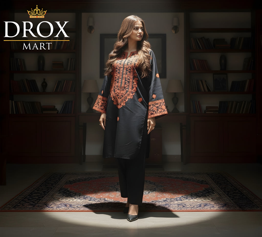 Farshi-style Women’s Cotton Embroidered Farshi Shalwar Suit – 2 Piece Set