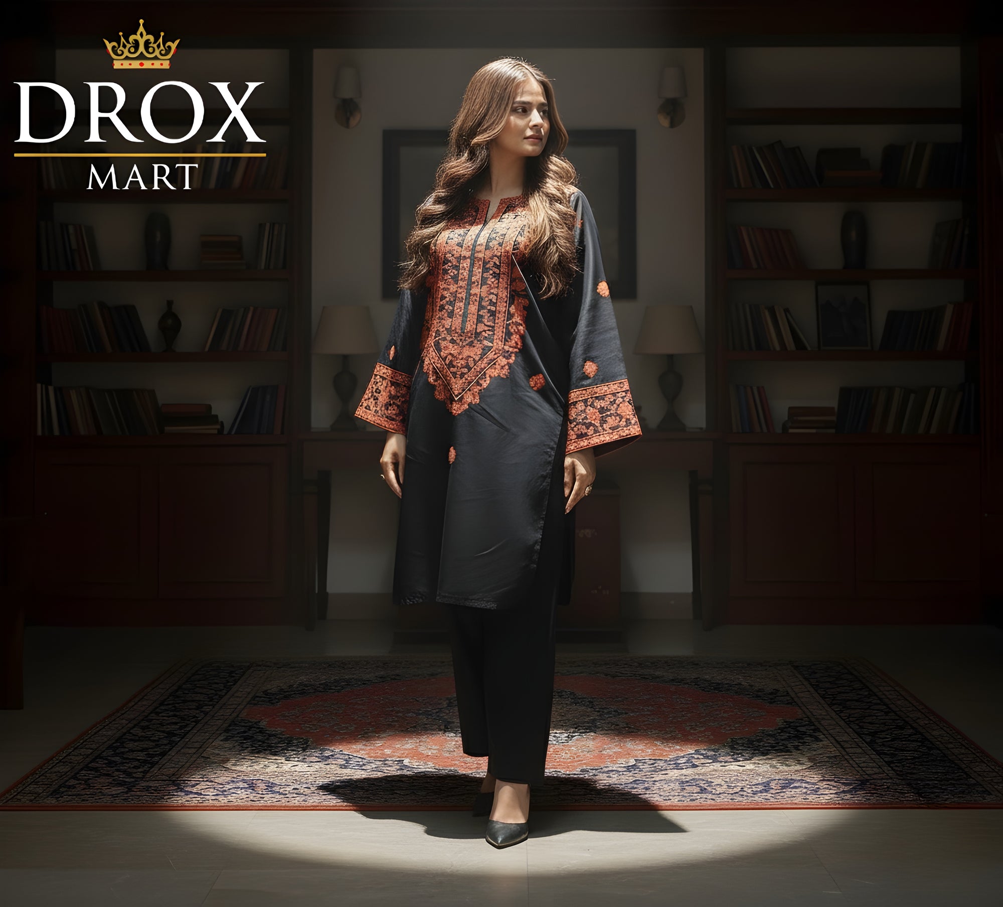 Farshi-style Women’s Cotton Embroidered Farshi Shalwar Suit – 2 Piece Set