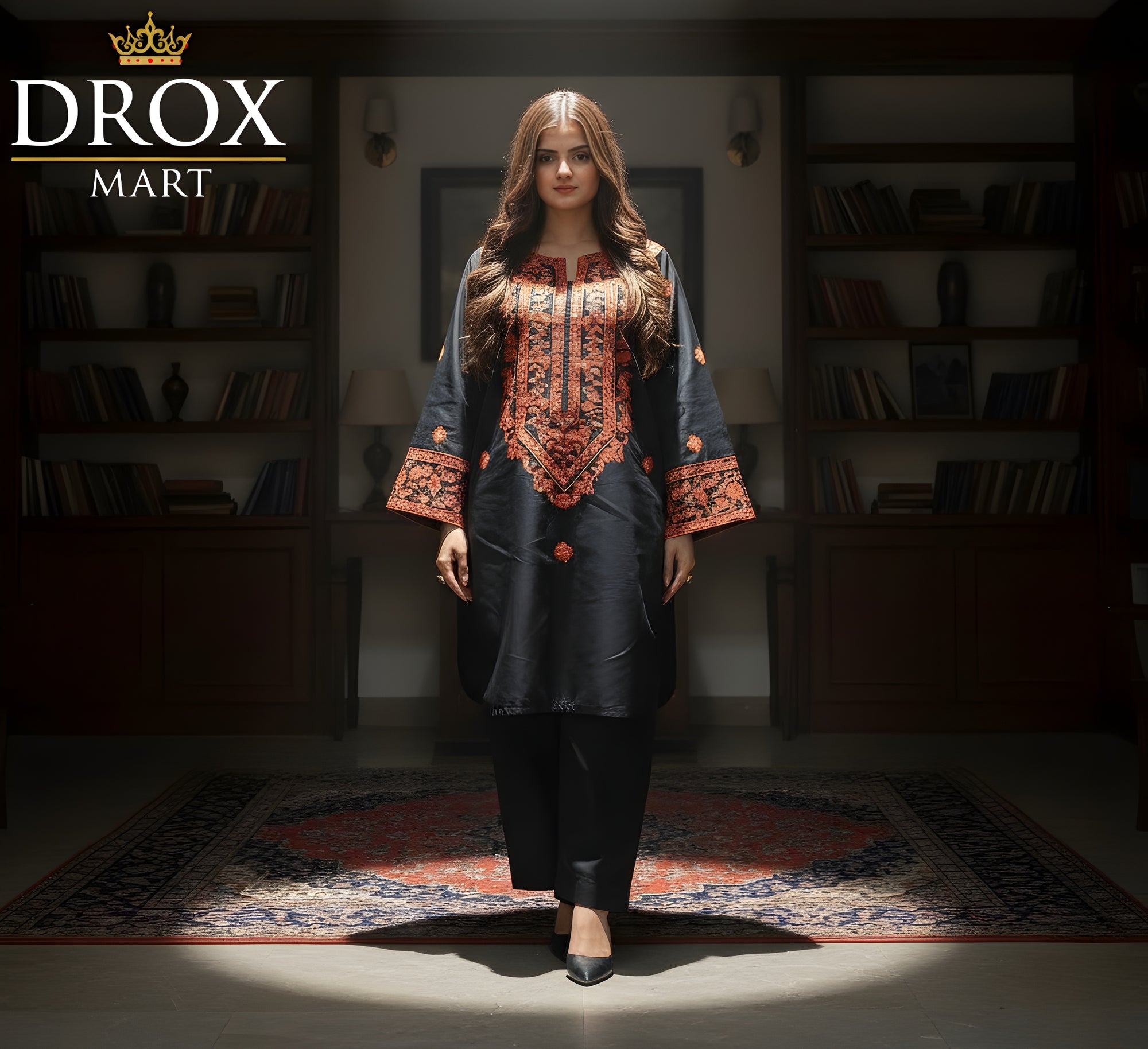 Farshi-style Women’s Cotton Embroidered Farshi Shalwar Suit – 2 Piece Set