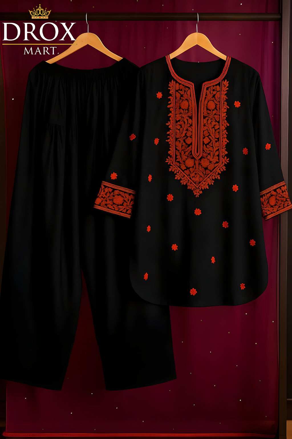 Farshi-style Women’s Cotton Embroidered Farshi Shalwar Suit – 2 Piece Set