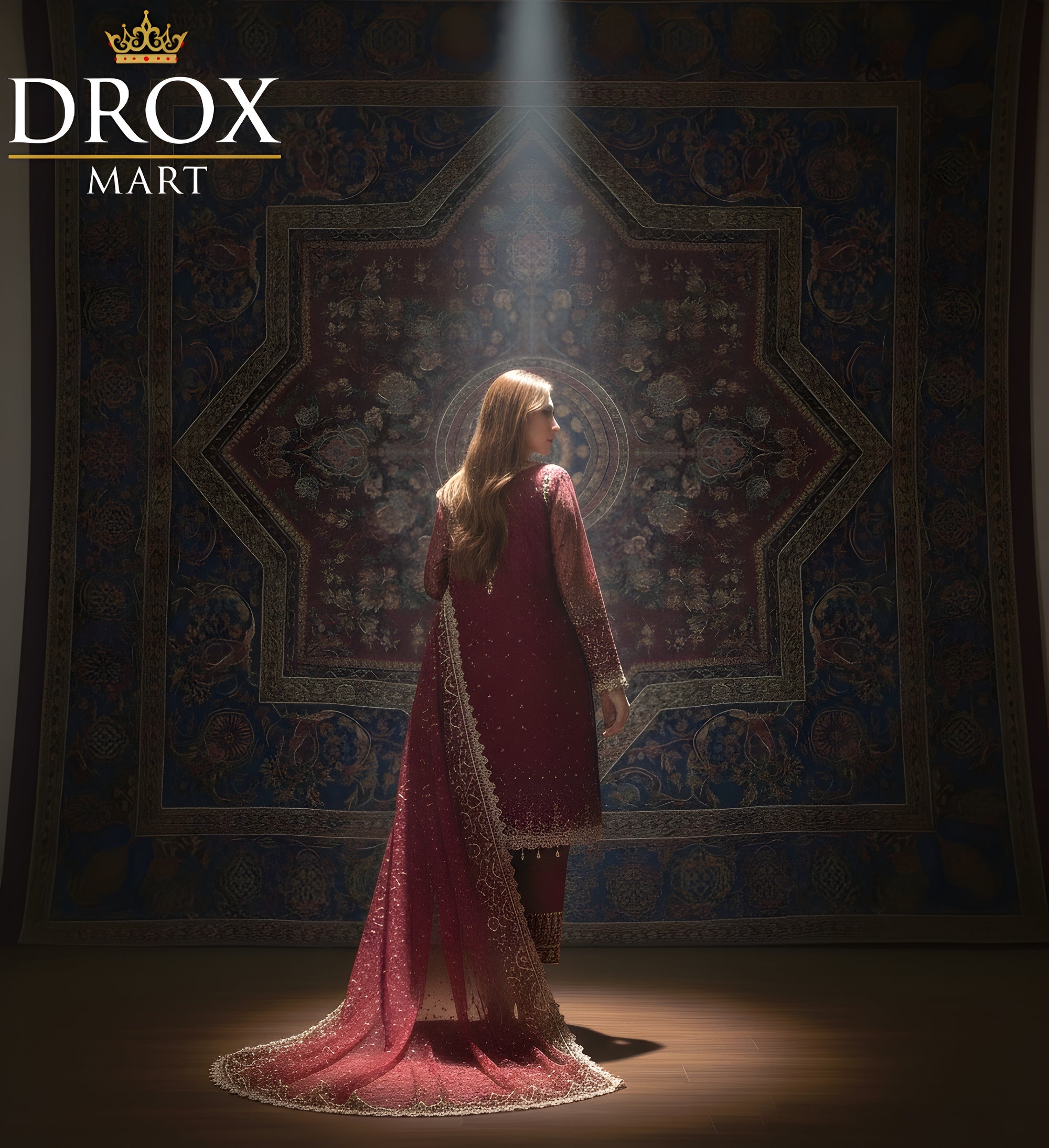 Women’s Red Organza Sequins Zari Tilla Embroidered 3-Piece Suit