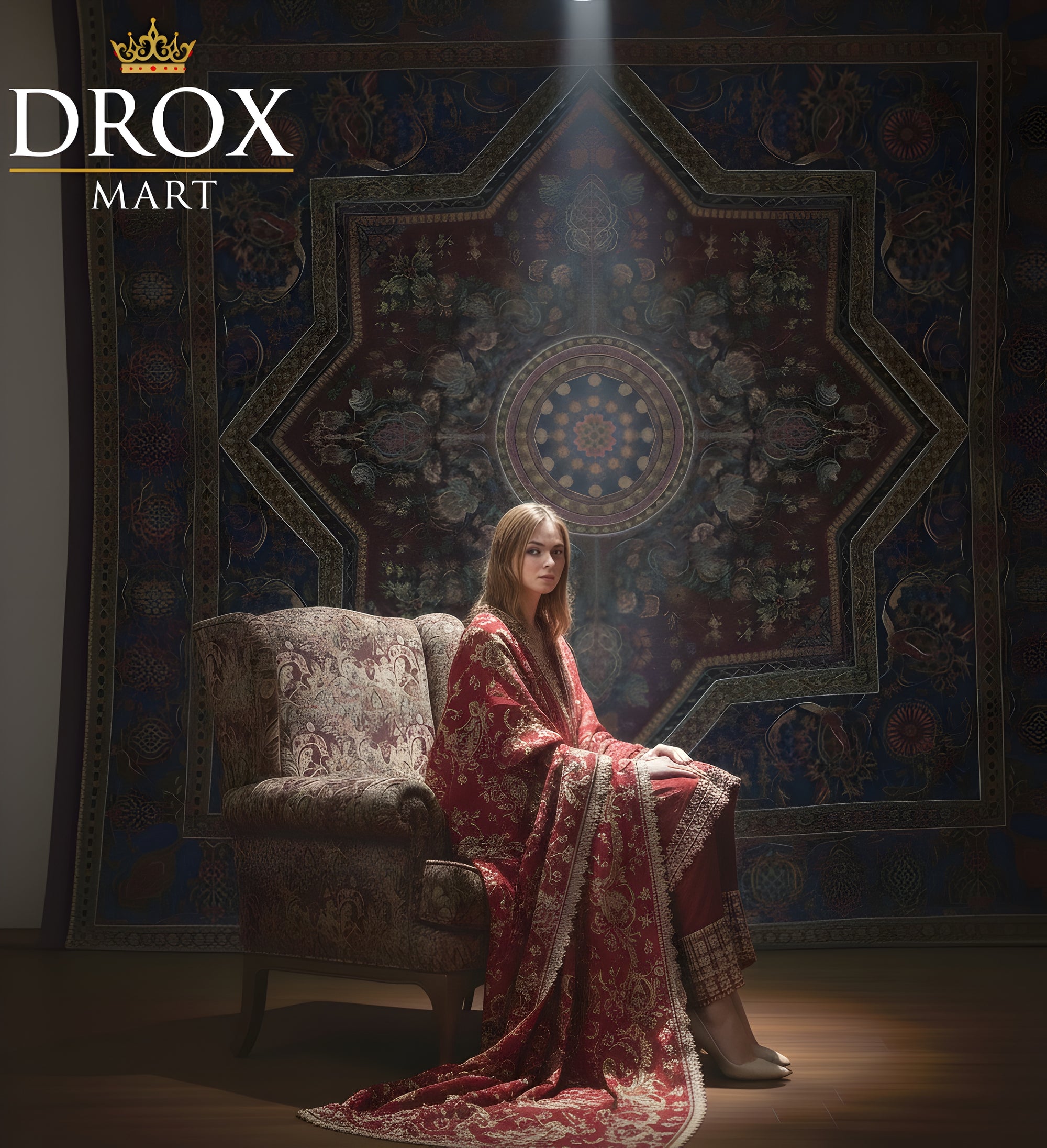 Women’s Red Organza Sequins Zari Tilla Embroidered 3-Piece Suit