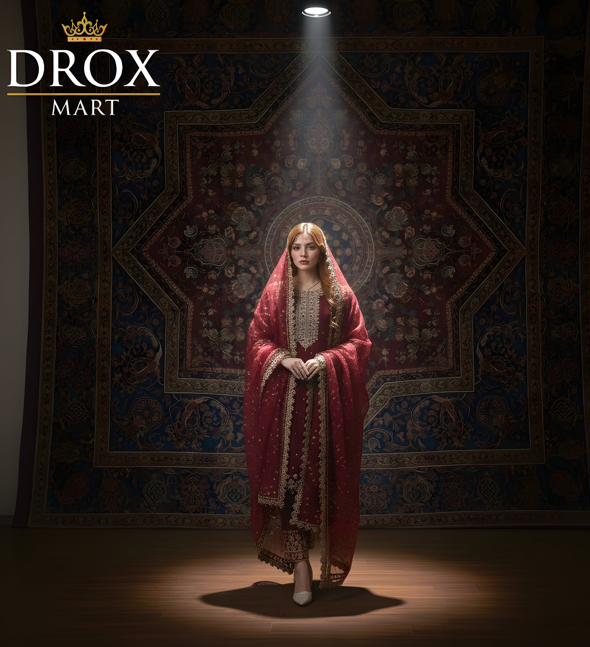 Women’s Red Organza Sequins Zari Tilla Embroidered 3-Piece Suit