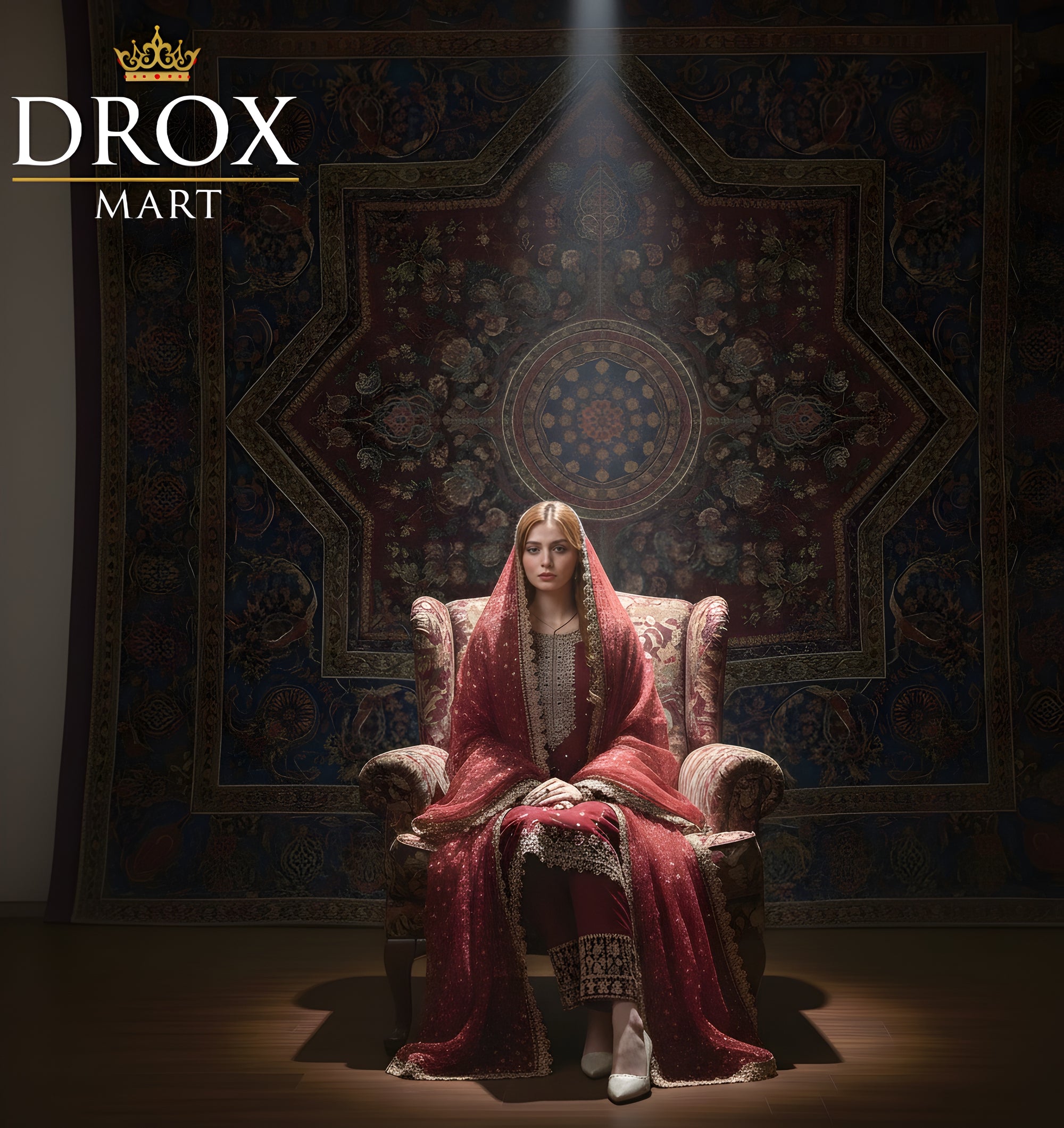 Women’s Red Organza Sequins Zari Tilla Embroidered 3-Piece Suit