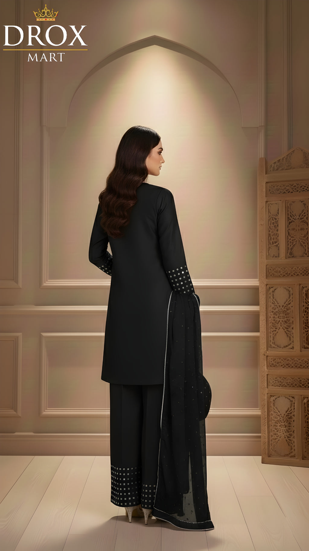 Women’s Shamoz Silk Farshi Shalwar Suit with Potli – 4 Piece Set