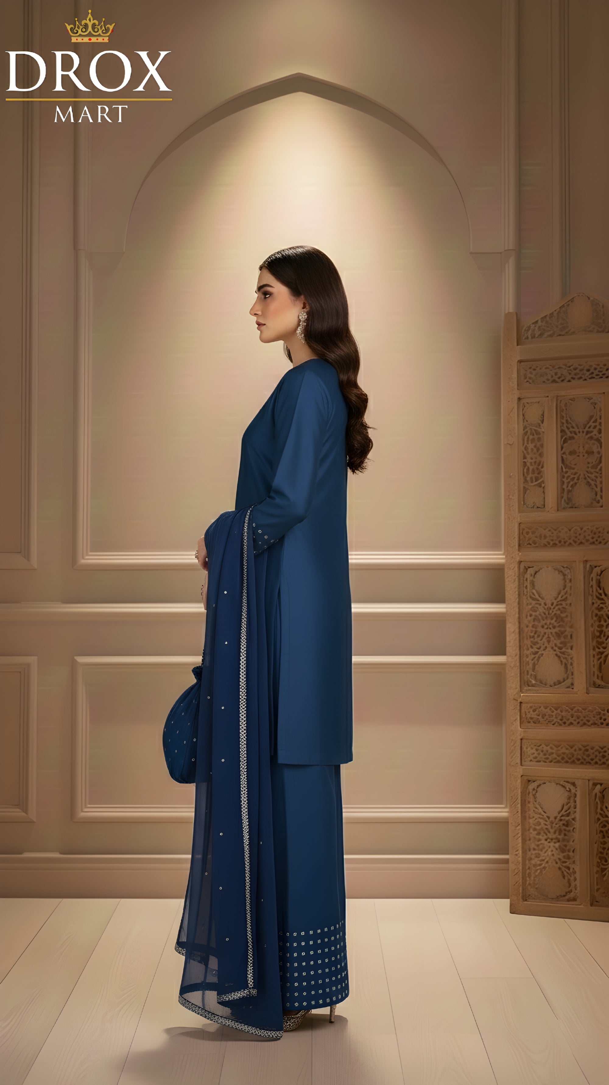 Women’s Shamoz Silk Farshi Shalwar Suit with Potli – 4 Piece Set