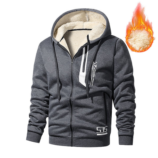Cashmere Hoodie Men's Fleece-lined Thickened Hooded Jacket