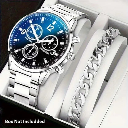 Pack of 2 Fashion Mens Stainless Steel Watches Wristwatch Calendar Luminous Clock Men Business